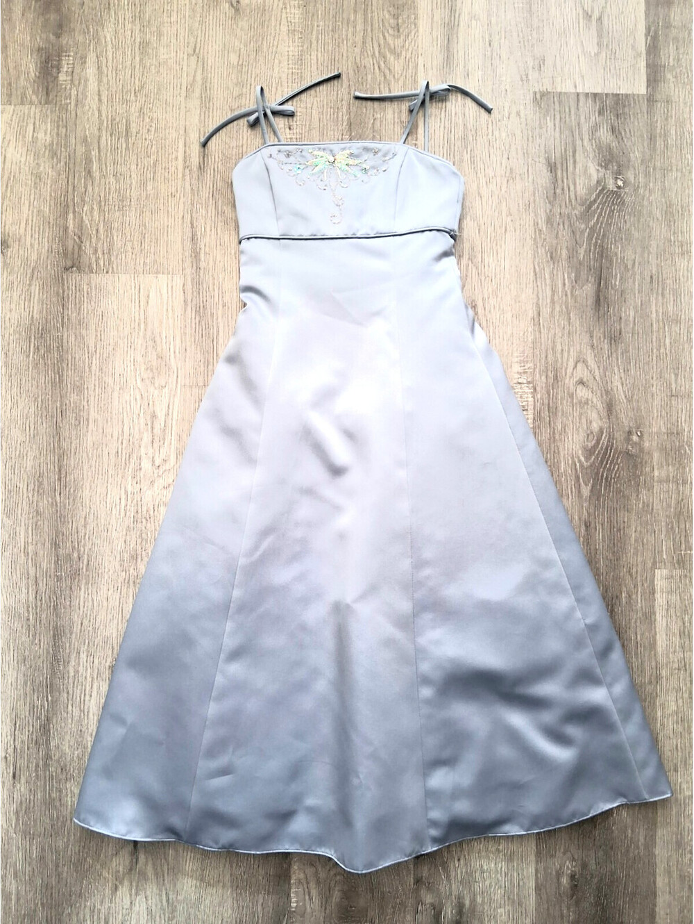 Vintage Alfred Angelo Junior Sz 10, Silver Gray Satin Prom Formal Dress Gown